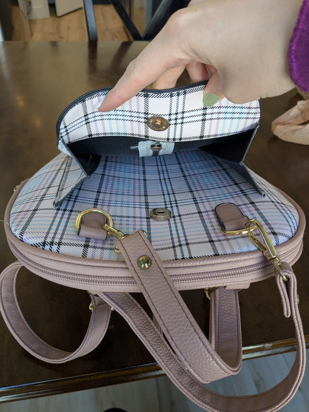 Plaid Pastel Backpack Purse - Pink